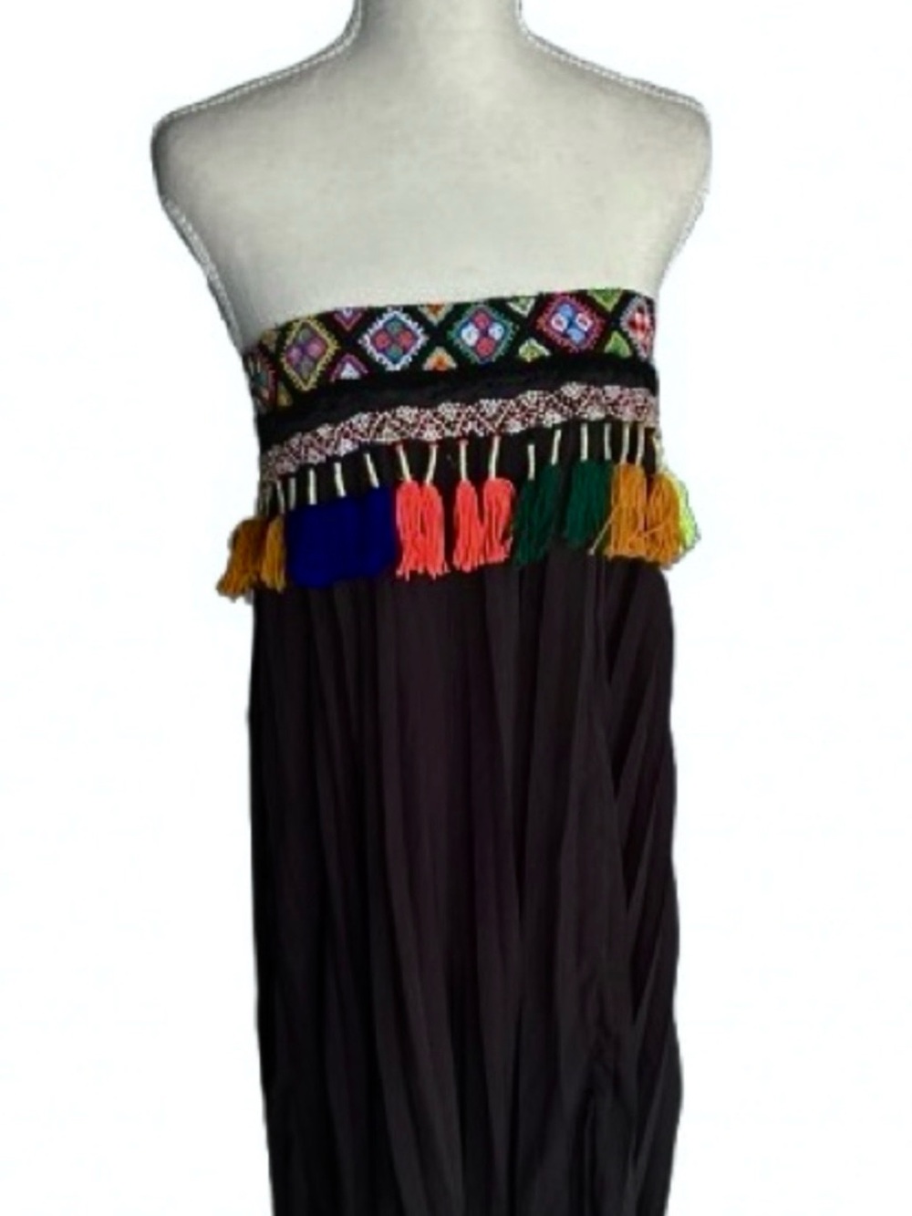 NWT MANOUSH Beaded Tassels Multicolored Black Dress Skirt Designer Sz 40 Large